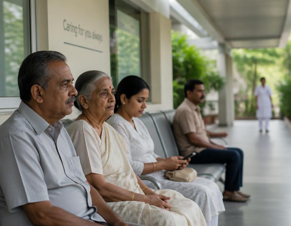 Patients waiting outside a hospital